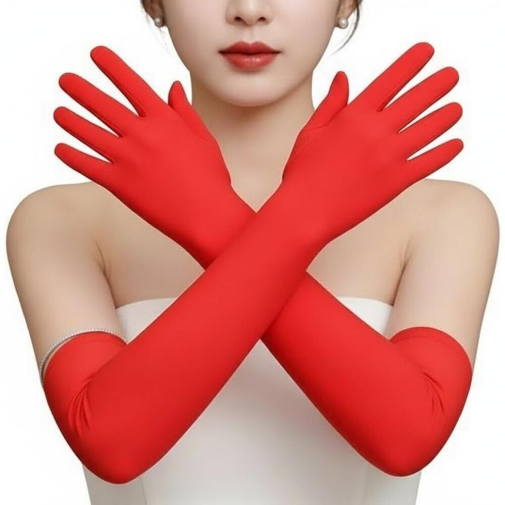 Women's Dark Red Tight Spandex Long Elbow Gloves Cosplay Party Proms Costume